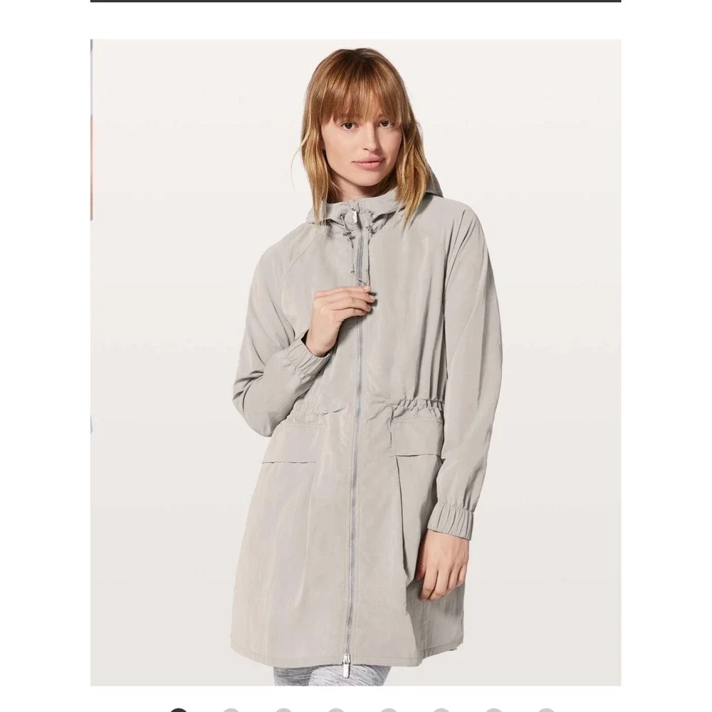 Lululemon Here to Move Jacket Women 4 Grey Long Hooded Parka Rain Windbreaker